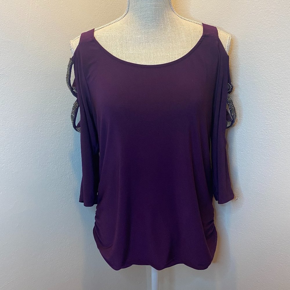 Perseption Concept Womens Purple Scoop Neck Long Sleevs Blouse Top Size Medium